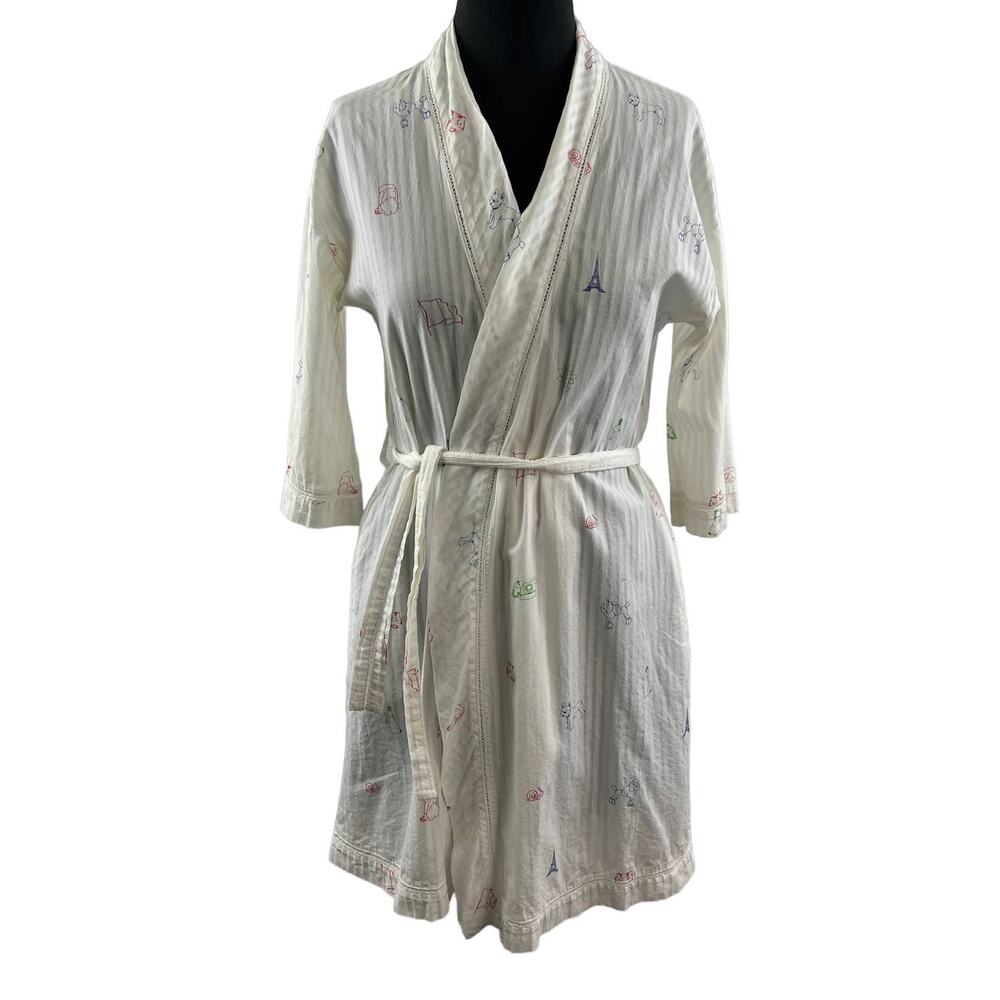E BY ELOISE White Animal Print Long Sleeve Cotton Short Lightweight Robe XS